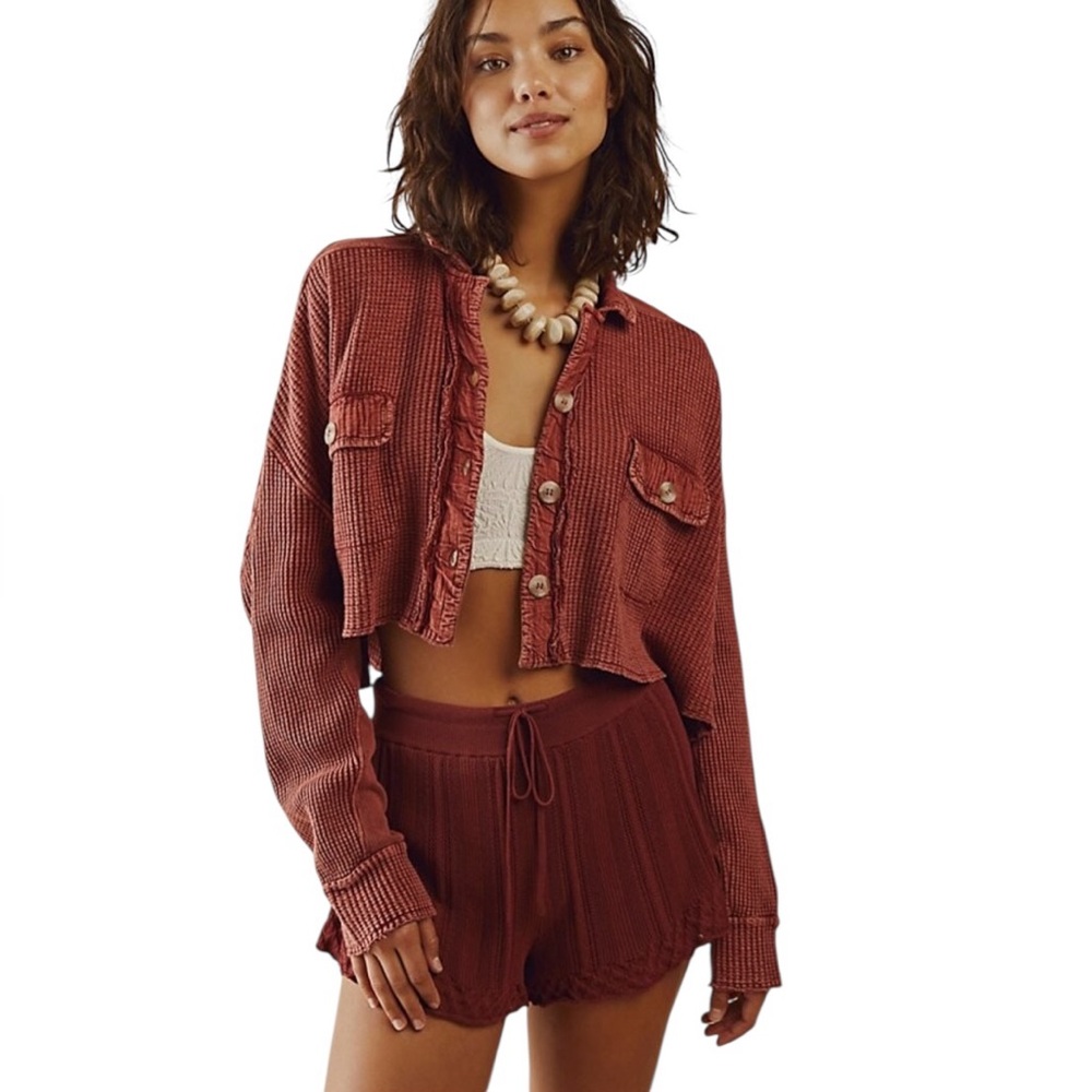 Free People FP One Scout Cropped Jacket Soft Burgundy Red Womens Large NWT